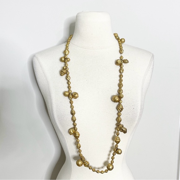 Vintage YSL Yves Saint Laurent Gold Tone Chunky Statement Necklace Heavy Long